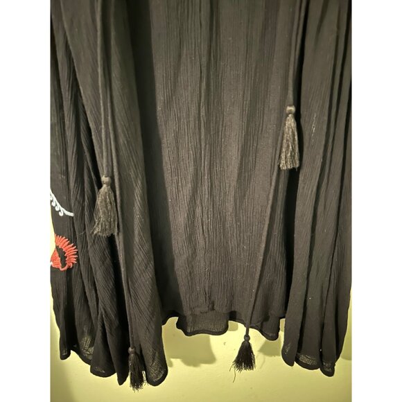 Intimately Free People Black Embroidered Boho Tassel Tunic Dress Sleeveless Keyh - Picture 16 of 16
